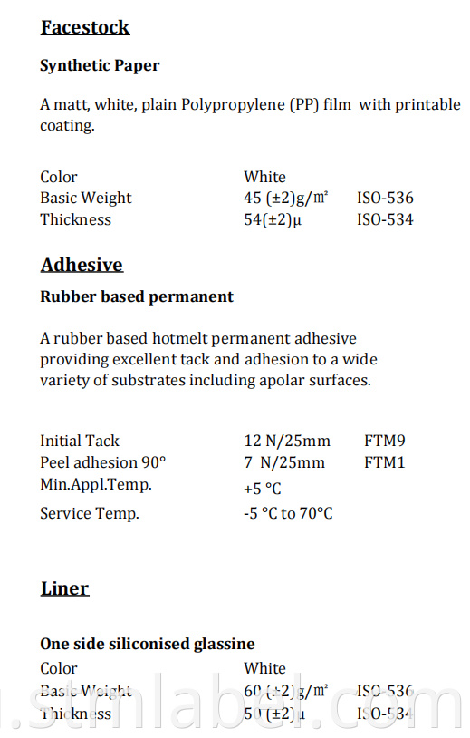 Ha18e0822 Synthetic Paper Rubber Based Permanent White Glassine